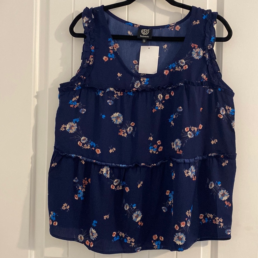 Bobeau NWT Navy Blue Floral Tank Blouse Sz: Large
